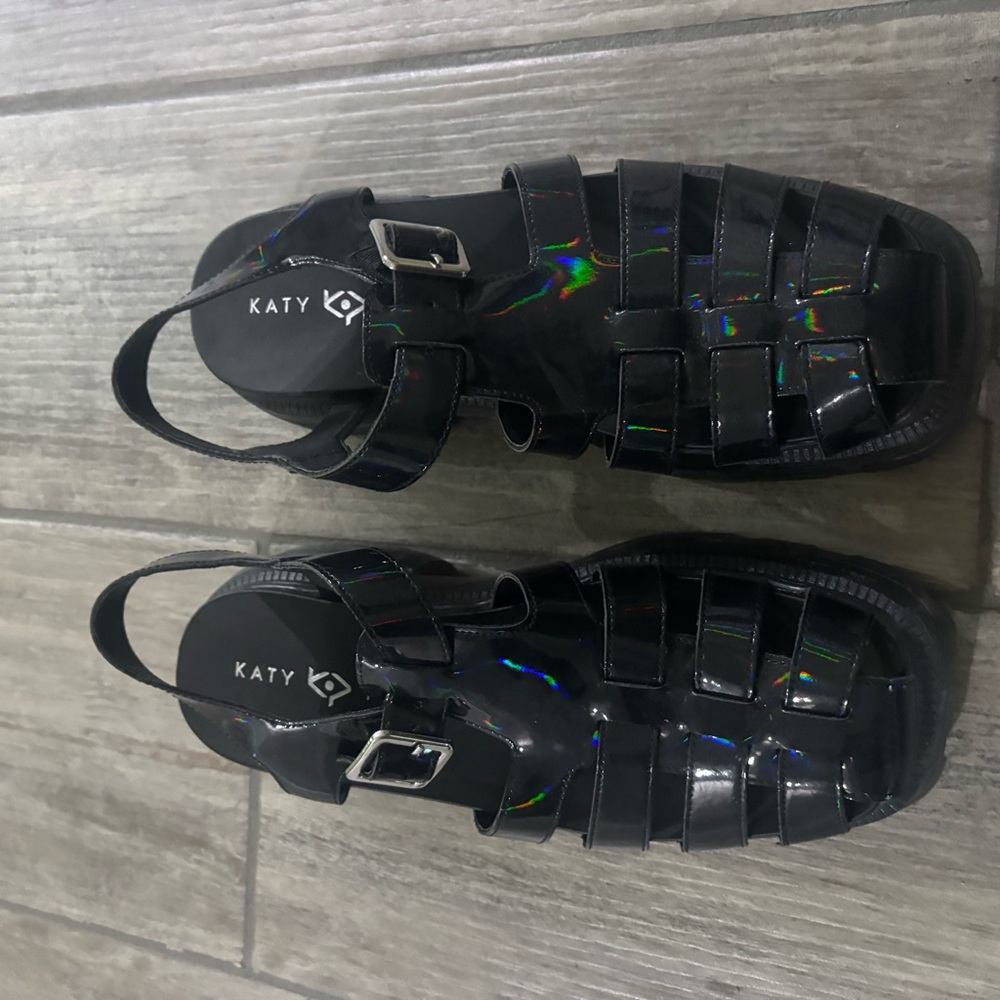 Katy Perry Collections Black Holographic Jelly Sandals